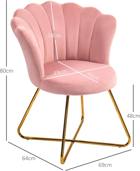 HOMCOM Relaxsessel Loungesessel mit Armlehnen, Metallbeine (Schminkstuhl, 1-St, Sessel), Polstersessel für Wohnzimmer, Schlafzimmer Rosa Bild 3