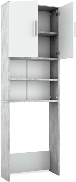 Toilettenschrank Beton/Weiß 64 x 190 cm mit 2 Türen Vicco
