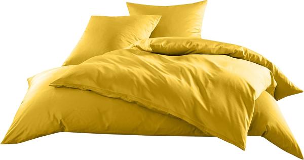 Bettwaesche-mit-Stil Mako-Satin / Baumwollsatin Bettwäsche uni / einfarbig gelb Kissenbezug 80x80 cm