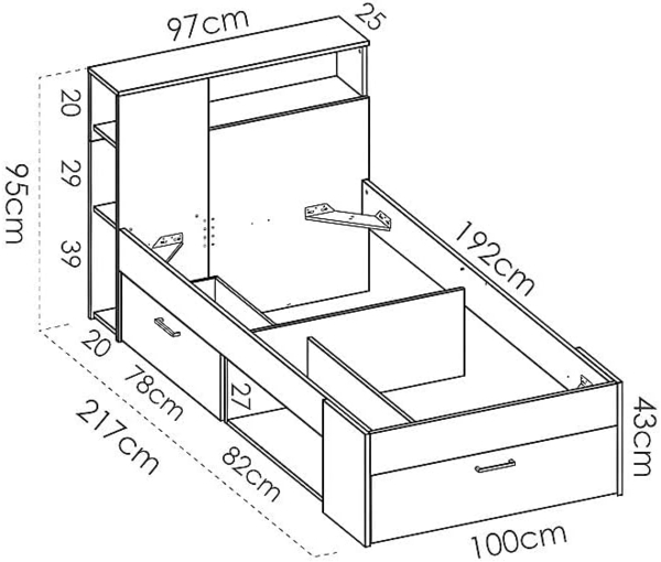 Vente-unique - Bett mit Kopfteil, Stauraum & Schublade - 90 x 190 cm - Weiß & Naturfarben - LEANDRE Bild 3