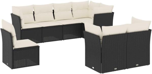 vidaXL 8-tlg. Garten-Sofagarnitur mit Kissen Schwarz Poly Rattan 3249765