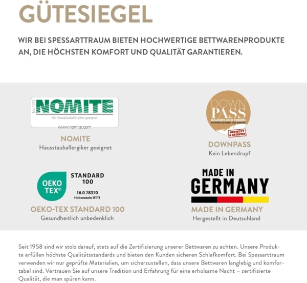 SPESSARTTRAUM Gänsedaunenbettdecke Gold, Füllung: 100% Gänsedaunen, Bezug: 100% Baumwolle, hergestellt in Deutschland, allergikerfreundlich Bild 6