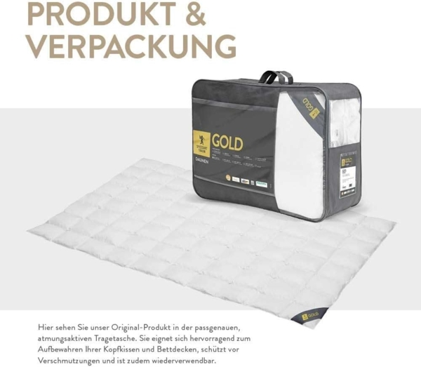 SPESSARTTRAUM Gänsedaunenbettdecke Gold, Füllung: 100% Gänsedaunen, Bezug: 100% Baumwolle, hergestellt in Deutschland, allergikerfreundlich Bild 3
