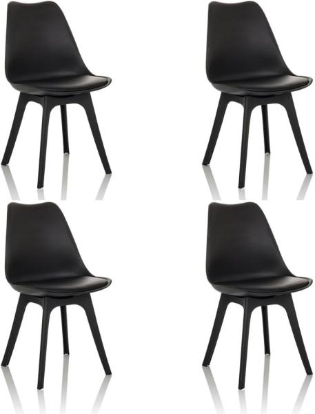 hjh OFFICE Schalenstuhl 4er Pack Scandi P Kunststoff, Esszimmerstuhl mit gepolstertem Sitz, Schwarz, 830116