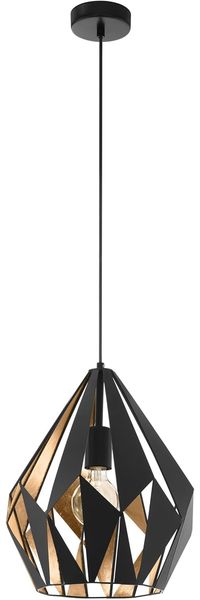 Eglo 49931 Pendelleuchte Vintage CARLTON 1 E27 1X40W Stahl schwarz, gold H:110cm Ø31cm dimmbar