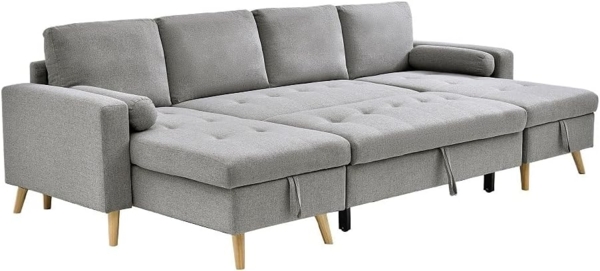 Vente-unique - Panorama-Ecksofa mit Schlaffunktion – Stoff – Hellgrau – KORI Bild 5