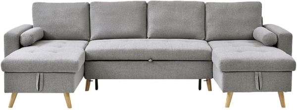 Vente-unique - Panorama-Ecksofa mit Schlaffunktion – Stoff – Hellgrau – KORI Bild 3