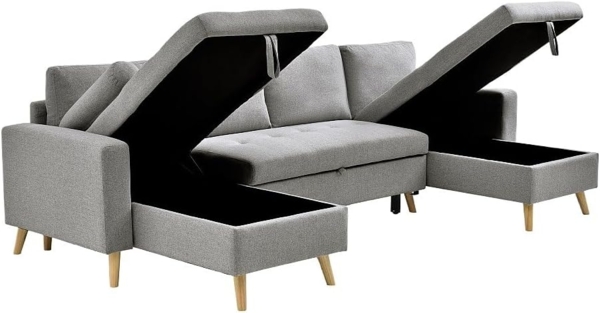 Vente-unique - Panorama-Ecksofa mit Schlaffunktion – Stoff – Hellgrau – KORI Bild 7