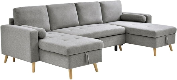 Vente-unique - Panorama-Ecksofa mit Schlaffunktion – Stoff – Hellgrau – KORI Bild 1