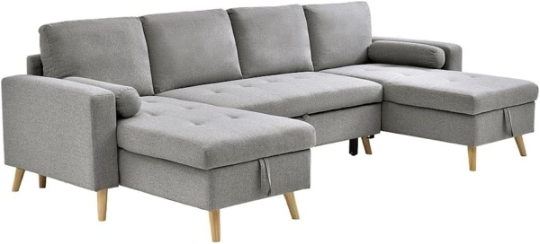 Vente-unique - Panorama-Ecksofa mit Schlaffunktion – Stoff – Hellgrau – KORI Bild 4