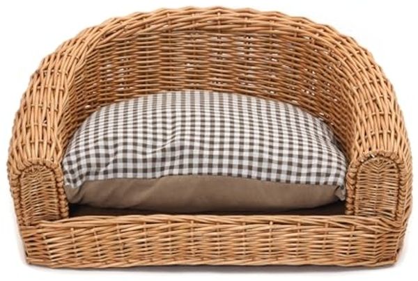 Hundebett Prince 64x43 cm, Weide geflochten, mit Kissen braun
