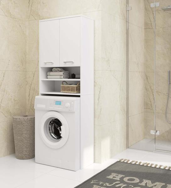 Waschmaschinenschrank, B64 x H180 x T30 cm, Gewicht 30 kg, Umbauschrank mit Ablagefach mit 2 Türen, 2 offene Ablagefächer Bild 2