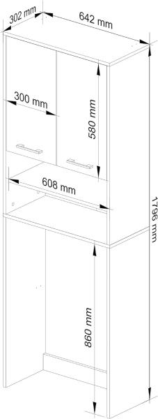 Waschmaschinenschrank, B64 x H180 x T30 cm, Gewicht 30 kg, Umbauschrank mit Ablagefach mit 2 Türen, 2 offene Ablagefächer Bild 3