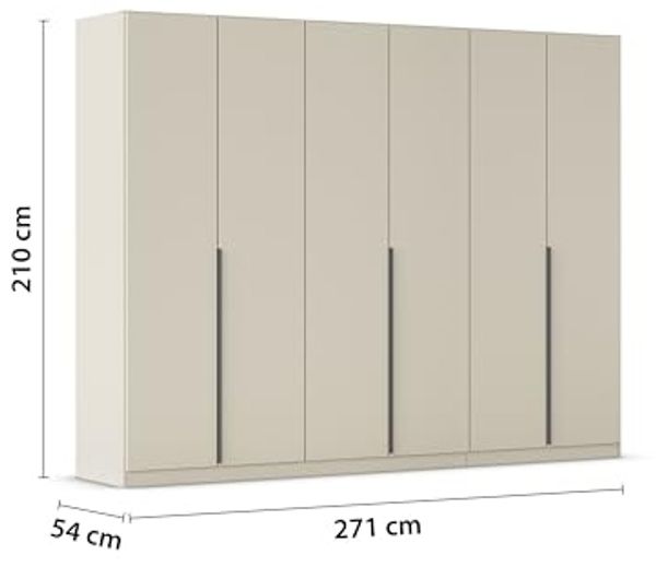 Rauch Möbel Alabama, Kleiderschrank, Garderobenschrank, 6-türig, Zubehör Classic, 3 Kleiderstangen, 6 Einlegeböden, Farbe Beige, Griff Grau metallic, 271 x 210 x 54 cm Bild 3