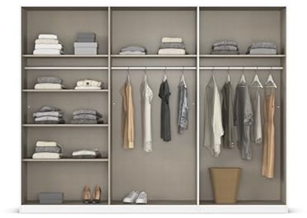 Rauch Möbel Alabama, Kleiderschrank, Garderobenschrank, 6-türig, Zubehör Classic, 3 Kleiderstangen, 6 Einlegeböden, Farbe Beige, Griff Grau metallic, 271 x 210 x 54 cm Bild 6