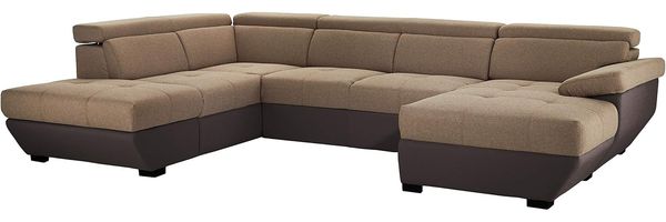 Mivano Wohnlandschaft Speedway, Modernes U-Form-Schlafsofa mit Stauraum und verstellbaren Kopfstützen, 332 x 79 x 222, Zweifarbiger Bezug, Braun/Dunkelbraun