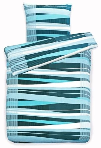JACK Bettwäsche 135x200cm Streifen Blau Petrol, Biber, 2 teilig, modernes Design in tollen Blautönen