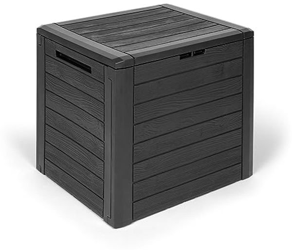 Kreher Kissenbox "WOOD" 140 Liter Volumen in Holz Optik (Anthrazit)