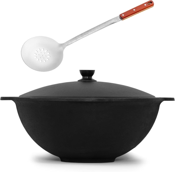 Gusseisen Kasan 12L eben NAMANGAN Aluminium Deckel Campingtopf Kazan WOK Kessel Camping BBQ Asia Schaumkelle