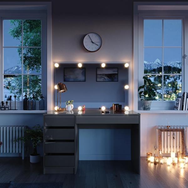 Schminktisch Sherry Grau 120 cm mit LED Beleuchtung Vicco