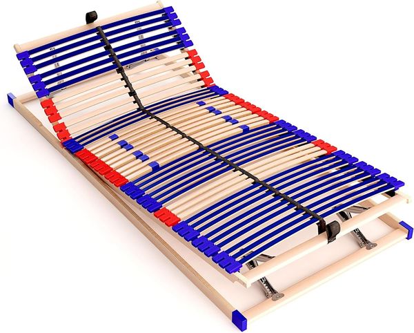 stabiler Lattenrost 100% BUCHE - Kopf- und Fußteil verstellbar - SCHULTERFRÄSUNG, 7 Zonen, 42 Federleisten, Härteregulierung, Mittelgurt - VARIO PLUS SLEEP BEST 42® unmontiert (120x190 cm)