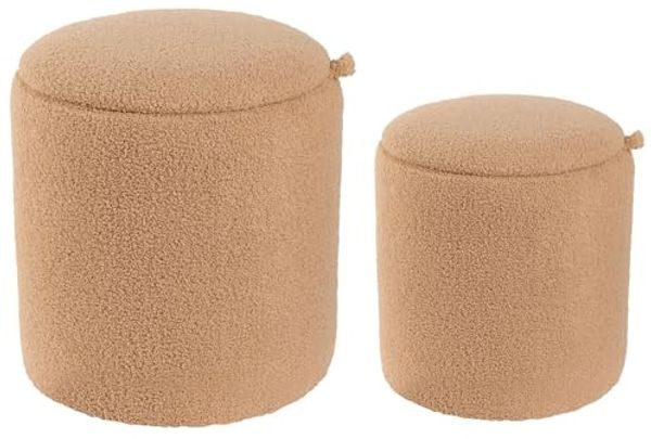 Pouf mit Stauraum 2er Set BEREA Bouclé Hellbraun