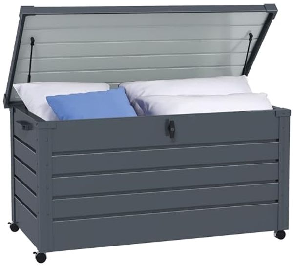 Outsunny Gartenbox mit Griffen Rollen Schloss (311 Liter Auflagenbox, 1 St, Wasserdicht Abschließbar Gartentruhe), für Garten Balkon 120 x 62cm Dunkelgrau