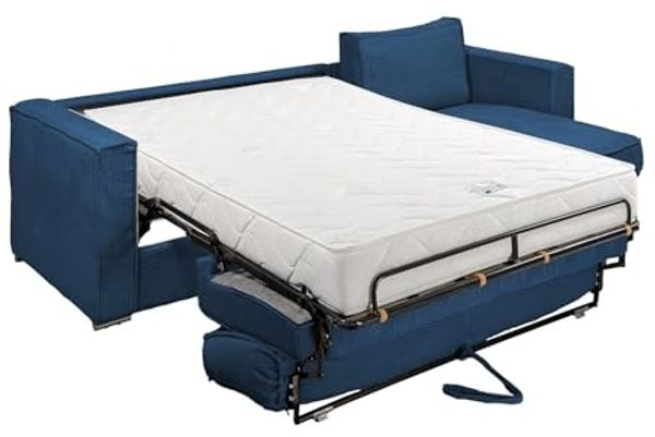 Vente-unique - LORETO Sofa SamtStoff Blau - B 223 cm152 cm x H 90 cm x L 298 cm Bild 3