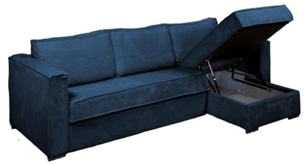 Vente-unique - LORETO Sofa SamtStoff Blau - B 223 cm152 cm x H 90 cm x L 298 cm Bild 4
