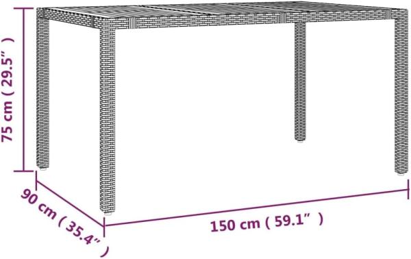 Gartentisch 75 x 90 x 150 cm mit Holzplatte Schwarz Poly Rattan & Akazienholz Bild 3