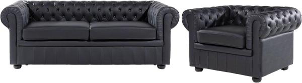 Sofa Set Leder schwarz 4-Sitzer CHESTERFIELD