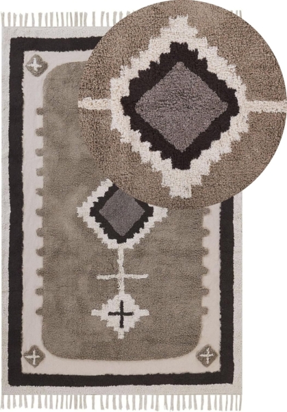 Teppich Baumwolle beige 160x230 cm geometrisches Muster Fransen Kurzflor GEYVE