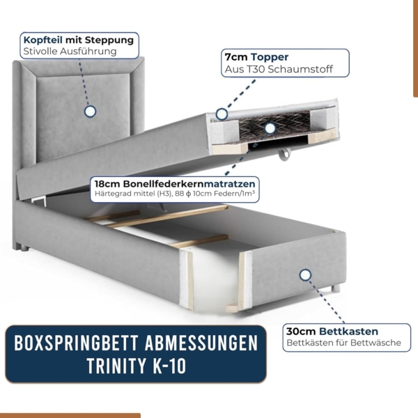 Best for Home Boxspringbett Trinity K-10 single bed with mattress & bed drawer in 4 sizes, elegant Bild 3