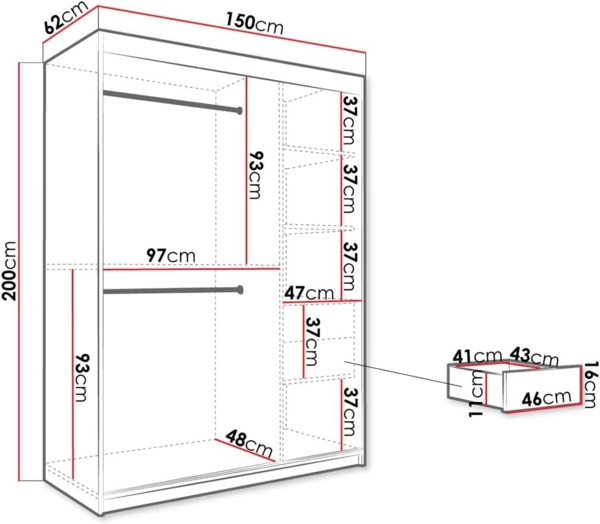 Kleiderschrank Kamoga T 150 (Schwarz / Marmor Weiß + Gold, mit Schubladen) Bild 4