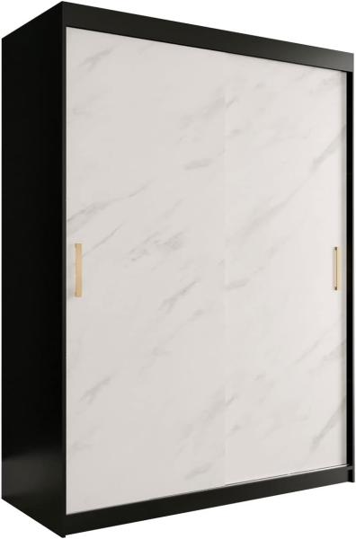 Kleiderschrank Kamoga T 150 (Schwarz / Marmor Weiß + Gold, mit Schubladen) Bild 1