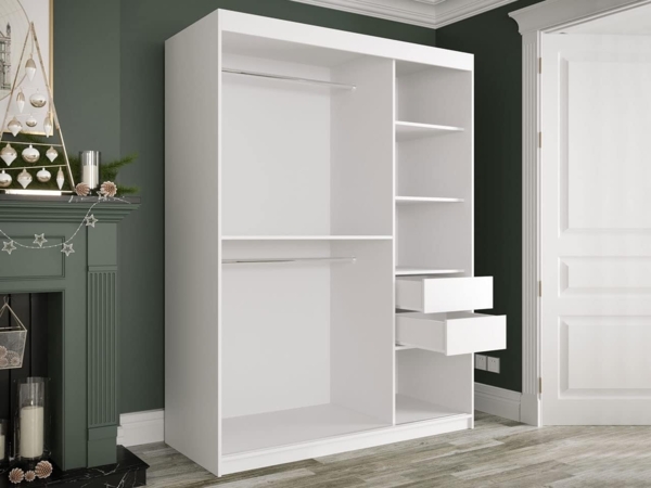 Kleiderschrank Kamoga T 150 (Schwarz / Marmor Weiß + Gold, mit Schubladen) Bild 3