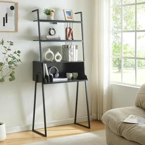 Schreibtisch Storfjord mit Leiterregal 184x80x40cm Schwarz [en. casa]