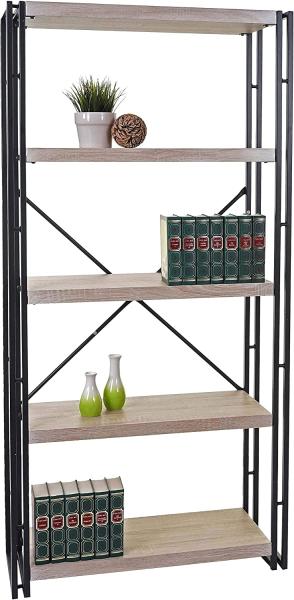 Bücherregal HWC-A27, Standregal Wohnregal, 165x80cm 3D-Struktur 5 Ebenen ~ Eiche-Optik