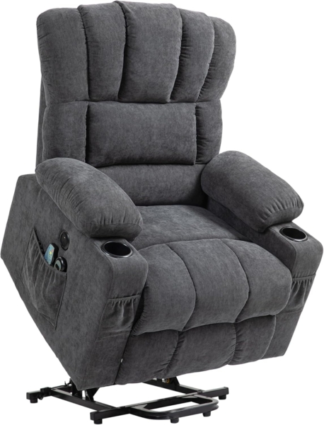 HOMCOM Massagesessel mit Liege-, Heiz- und Massagefunktion (Relaxsessel, 1-St, Fernsehsessel), mit Typ-C- und USB-Anschlüssen, Becherhalter, Dunkelgrau