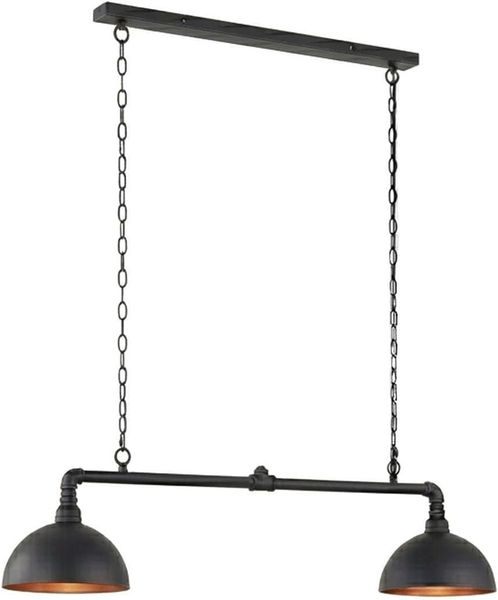 LED Pendelleuchte 2-flammig Industrial Schwarz Gold Design Rohr, Breite 87cm