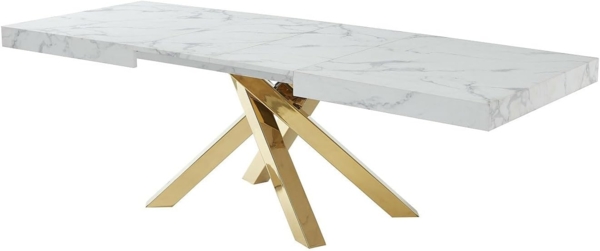 Vente-unique - Esstisch ausziehbar - 6 bis 10 Personen - MDF & Metall - Marmor-Optik Weiß & Goldfarben - CATONAV