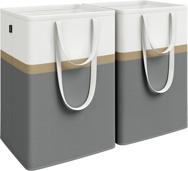 Songmics Wäschekorb 2er Set, Wäschesammler, faltbar, Polyester / Baumwolle schiefergrau, 30 x 40 x 65 cm, 110 l