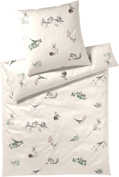 elegante Mako-Satin Bettwäsche Sketch offwhite|135x200 cm + 80x80 cm