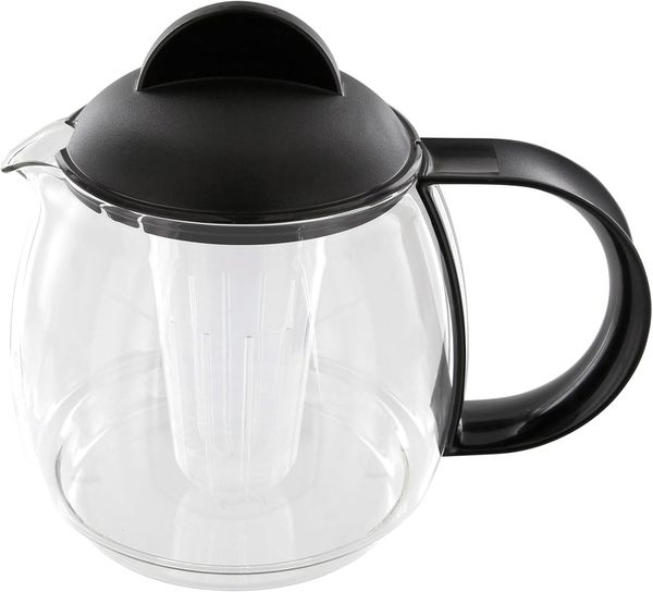 Teekrug 1,8 L, mit Sieb, schwarzem Griff und Deckel