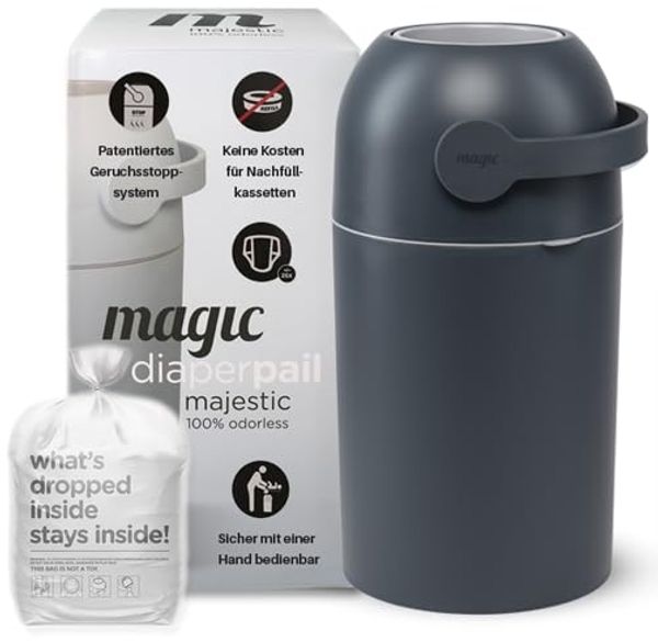 Set Magic Windeleimer Majestic & Windel Blaubär | Diaper Keeper mit Geruchsstop-System | bis zu 15 Windeln | keine Nachfüllkassetten nötig | Mülleimer für Baby Windeln | Einhandbedienung