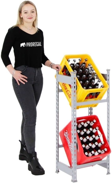 PROREGAL® Flaschenregal Getränkekistenregal Kastenegal CAMEL 2 Ebenen 100x40x30cm Grau, Robustes Getränkekistenregal für 2-6 Kisten Garage Keller Küche Bild 5