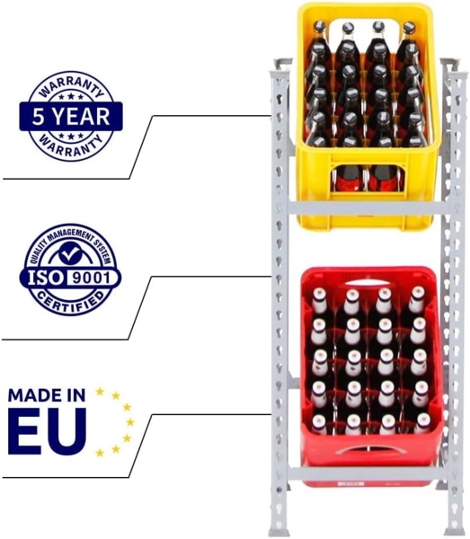 PROREGAL® Flaschenregal Getränkekistenregal Kastenegal CAMEL 2 Ebenen 100x40x30cm Grau, Robustes Getränkekistenregal für 2-6 Kisten Garage Keller Küche Bild 4