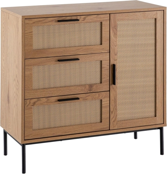 Kommode 80x82x36 cm Flurkommode Eiche-Dekor & Rattan