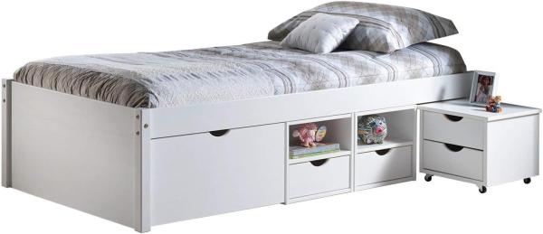 Inter Link Alpine Living Bett Funktionsbett Einzebett Stauraumbett Bett mit Schubladen Echt Holz Bio Weiss lackiert BxHxT: 209 x 48 x 96 cm