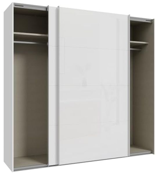 Forte SOPHISTISPACE Kleiderschrank 220, moderner Schwebetürenschrank, 2-türig, Einlegeböden, Kleiderstange, Holzwerkstoff, Weiß/Weiß Glanz, 220,1 cm breit x 210,5 cm hoch x 62,9 cm tief Bild 6